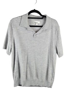 The Commons Merino Wool Knit Polo Quarter Button Silver Heather XL